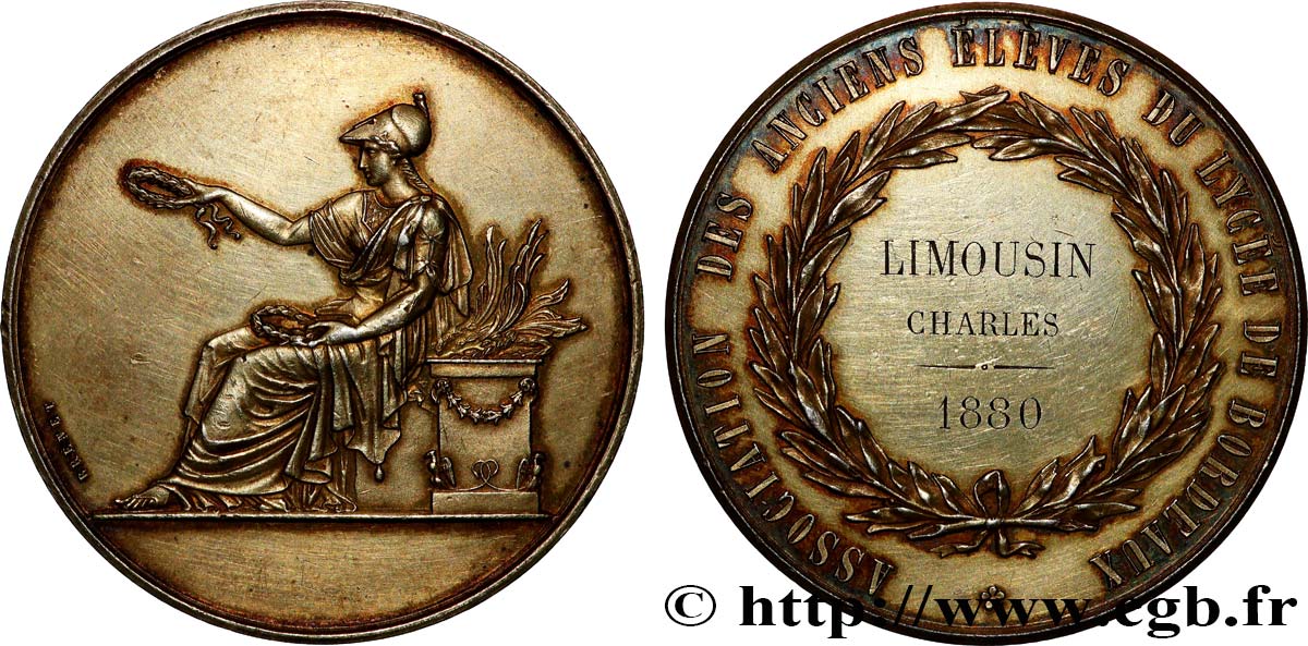TROISIÈME RÉPUBLIQUE Médaille, Association des anciens élèves du lycée de Bordeaux TTB+