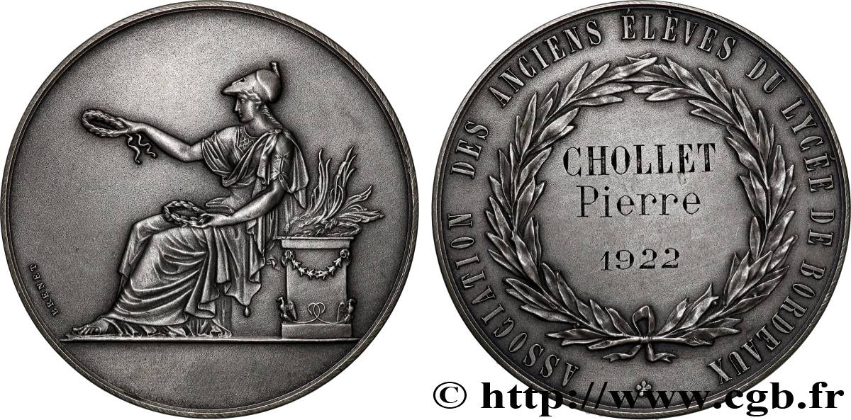 III REPUBLIC Médaille, Association des anciens élèves du lycée de Bordeaux AU