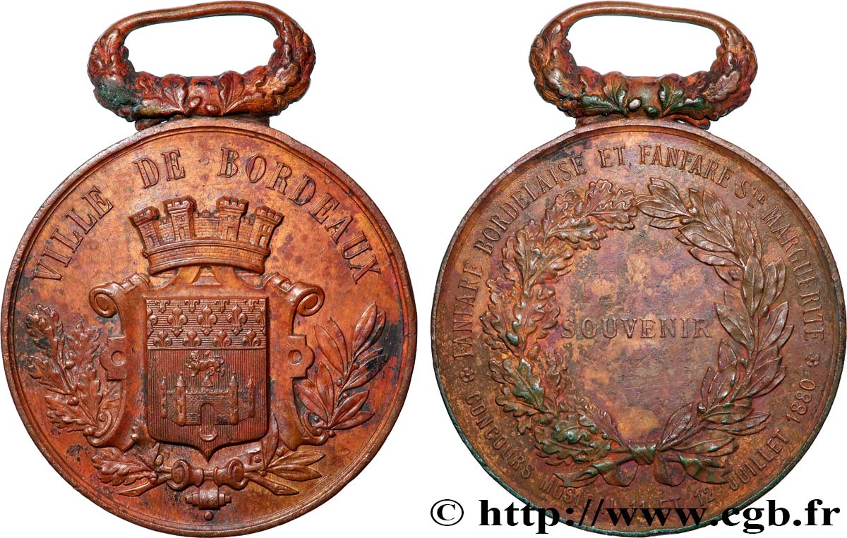 III REPUBLIC Médaille, Fanfare bordelaise et fanfare Sainte Marguerite, Concours musical VF