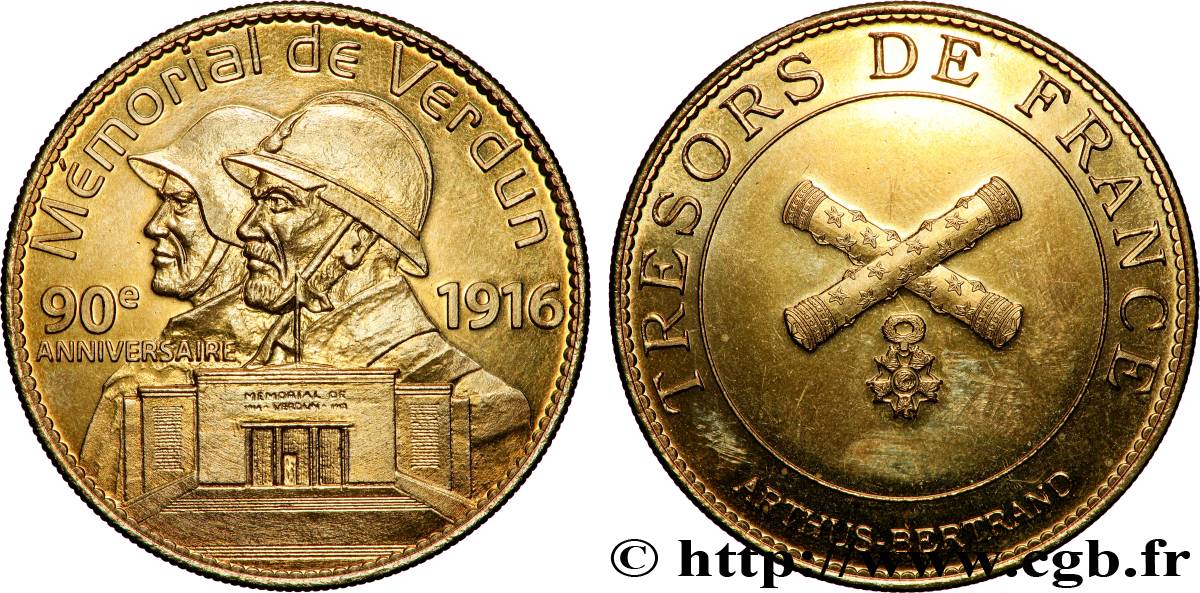 TOURISTIC MEDALS Médaille touristique, Trésors de France, Mémorial de Verdun, 90e anniversaire SPL