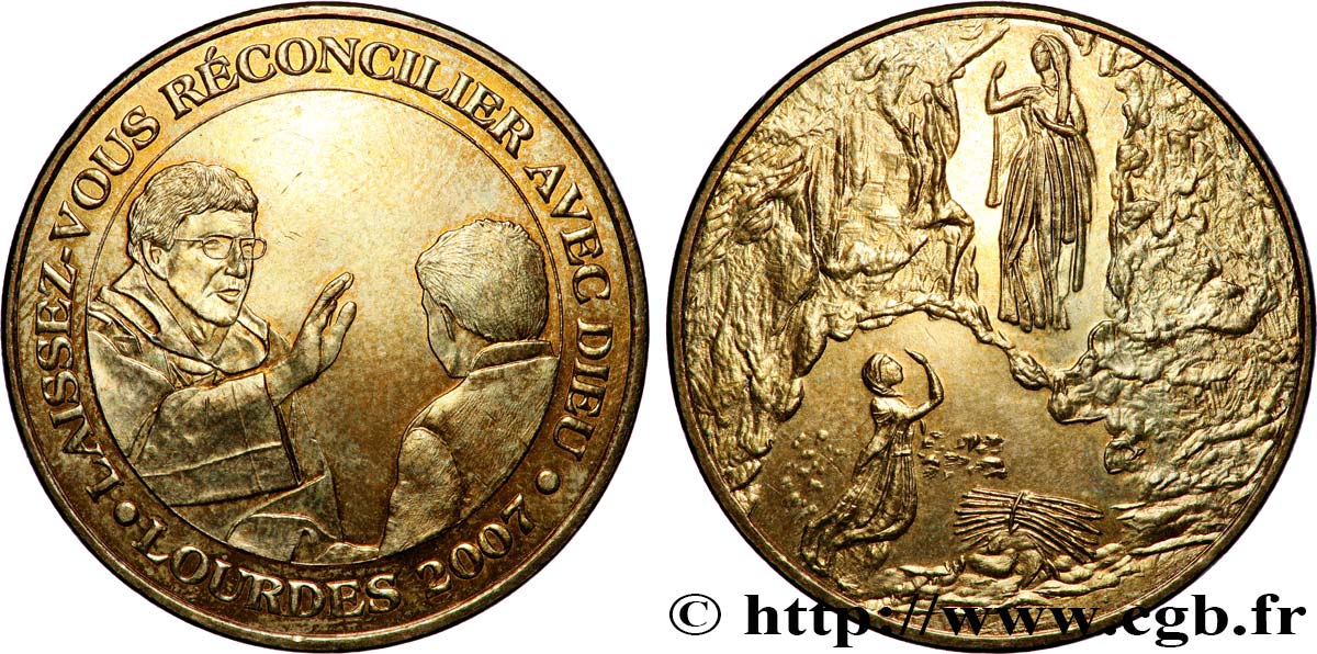 TOURISTIC MEDALS Médaille touristique, Notre Dame de Lourdes, “Laissez-vous réconcilier avec Dieu” fVZ