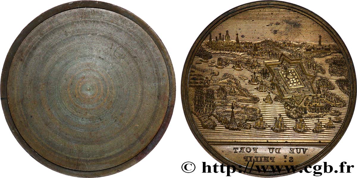 LOUIS XV THE BELOVED Médaille, Bataille de Minorque, Vue du fort Saint Philip, Port de Mahon, Minorque, Épreuve uniface AU/AU