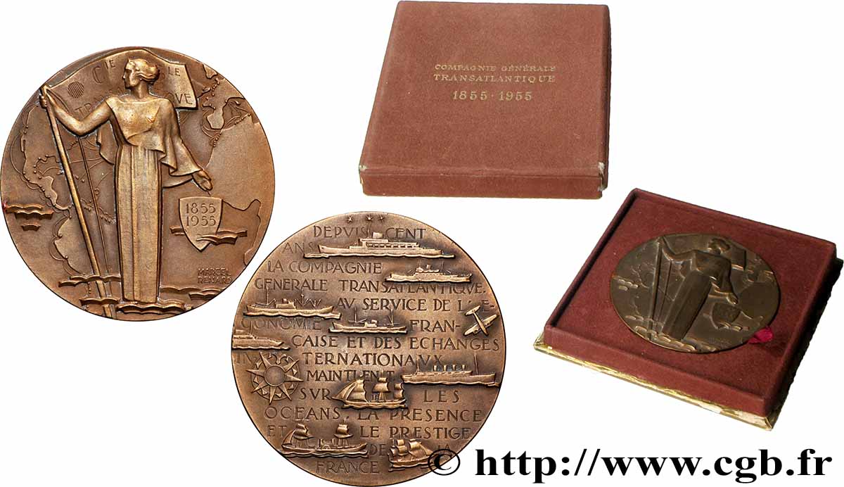 QUATRIÈME RÉPUBLIQUE Médaille, Centenaire de la Compagnie Transatlantique TTB+/SUP
