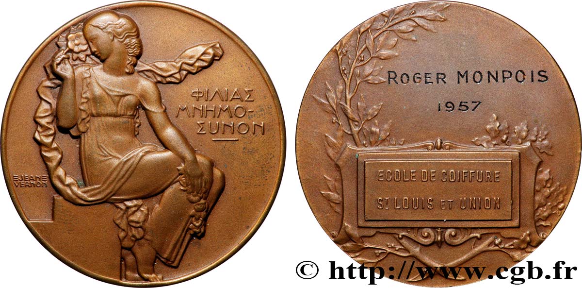 QUATRIÈME RÉPUBLIQUE Médaille, École de coiffure Saint Louis et Union SUP/TTB+