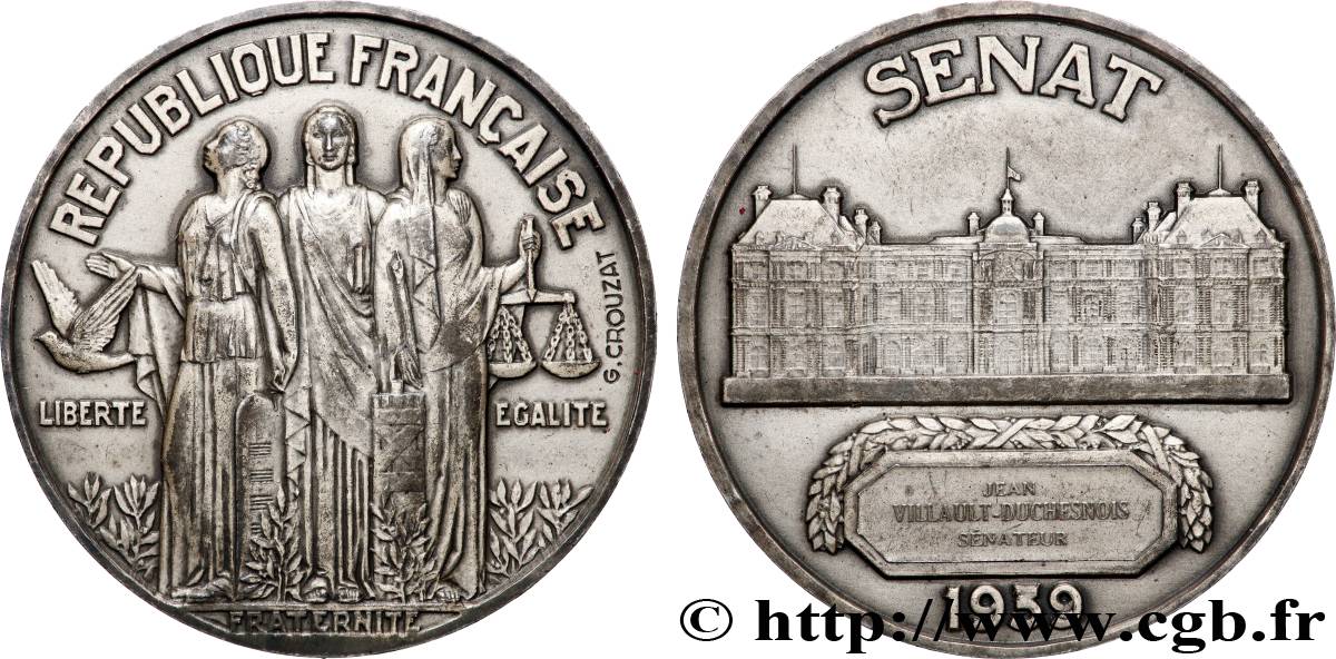 III REPUBLIC Médaille, Sénat, Jean Villault-Duchesnois AU