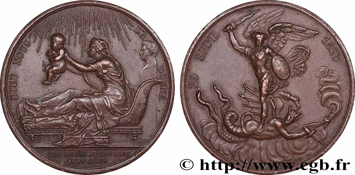 HENRI V COMTE DE CHAMBORD Médaille, Naissance de Henri, duc de Bordeaux, futur comte de Chambord TTB