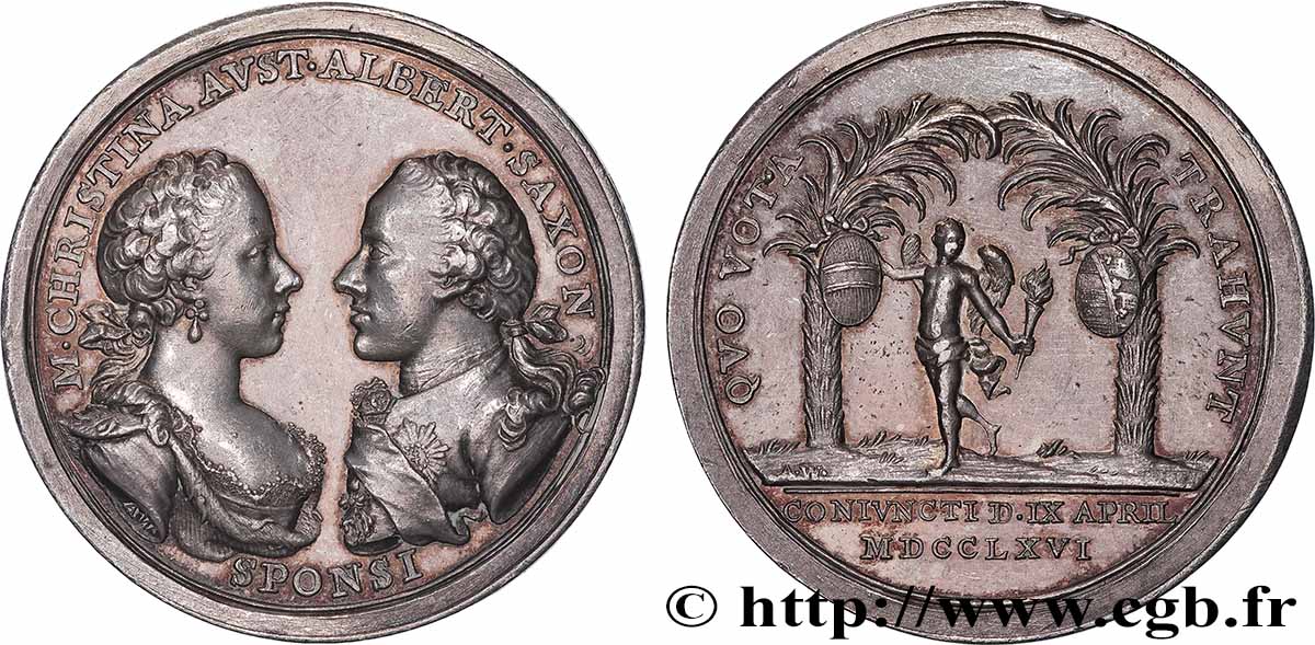 AUSTRIAN NETHERLANDS - MARIA-CHRISTINA OF AUSTRIA and ALBERT-CASIMIR OF SAXONY Médaille, Mariage du Prince Albert de Saxe avec Marie Christine, archiduchesse d’Autriche AU/AU