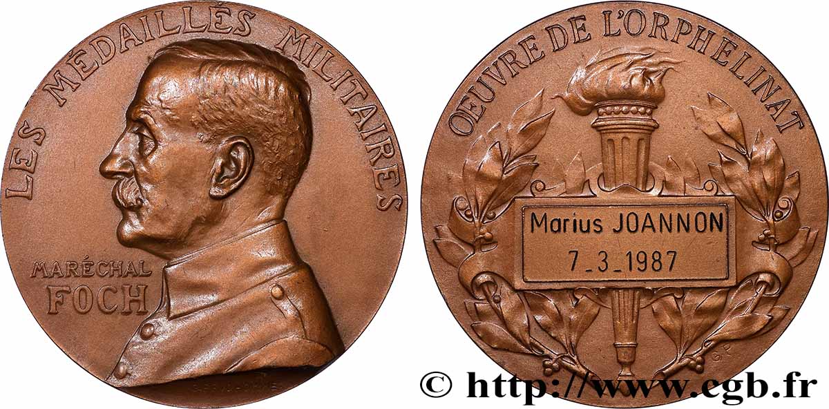 III REPUBLIC Médaille, Maréchal Foch, Oeuvre de l’orphelinat AU