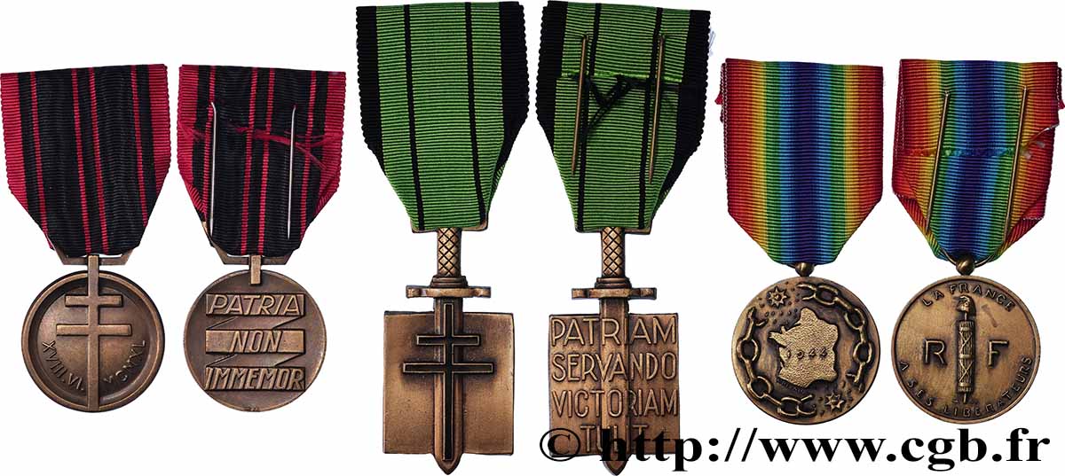 QUATRIÈME RÉPUBLIQUE Lot de trois médailles, Résistant TTB+