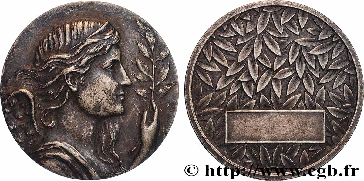 III REPUBLIC Médaille, Ange au laurier AU