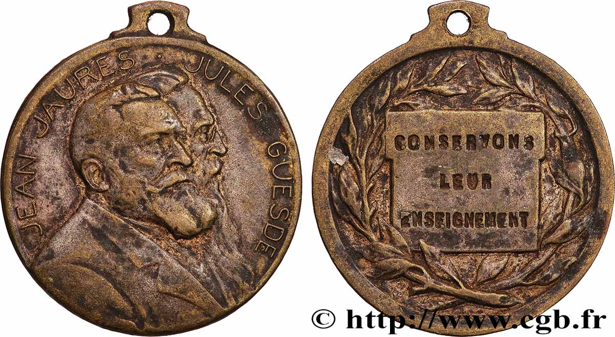 III REPUBLIC Médaille, Jean Jaurès et Jules Guesde VF