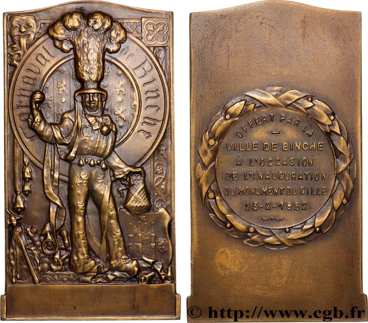 BELGIQUE - ROYAUME DE BELGIQUE - BAUDOUIN Ier Plaquette, Carnaval de Binche, Inauguration du monument du Gille SUP