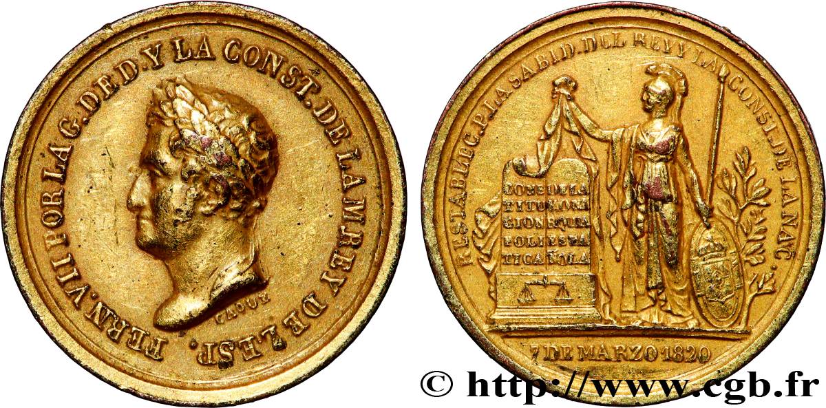 ESPAGNE - ROYAUME D&nbsp;ESPAGNE - FERDINAND VII Médaille, Restauration de la constitution TTB