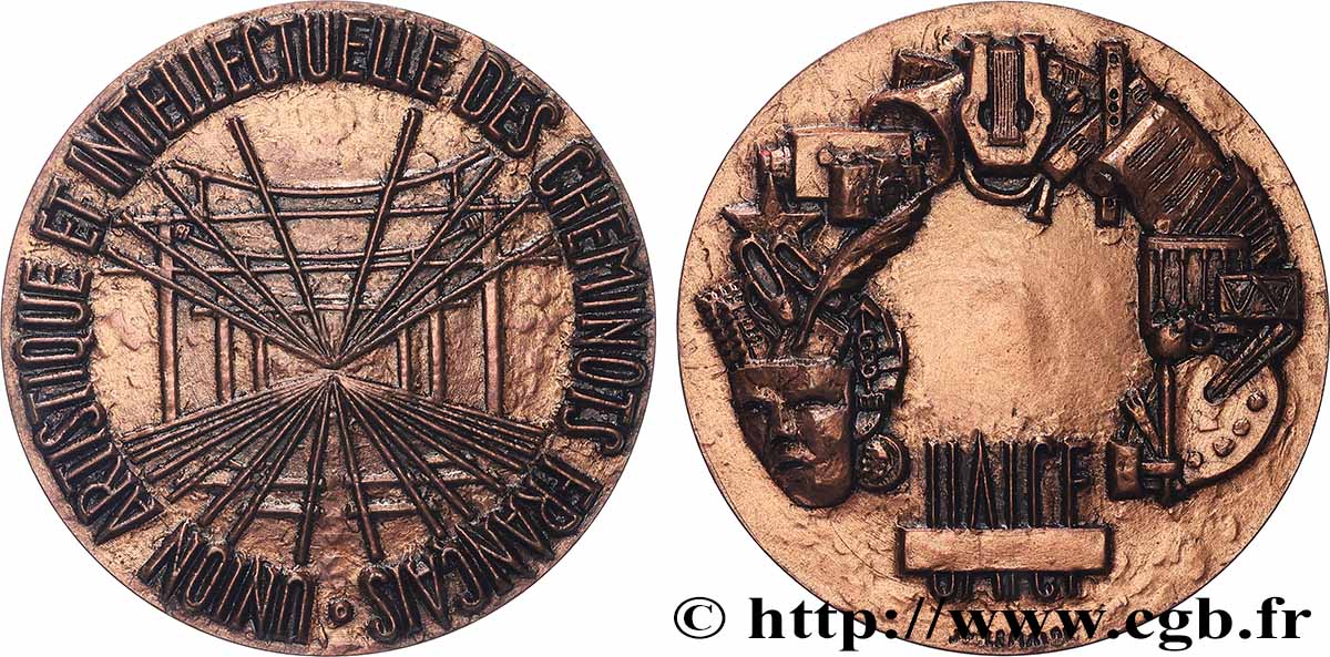 TRANSPORTS (TRAINS, BUS, TRAMWAYS, BATEAUX...) Médaille, Union artistique et intellectuelles des cheminots français TTB+