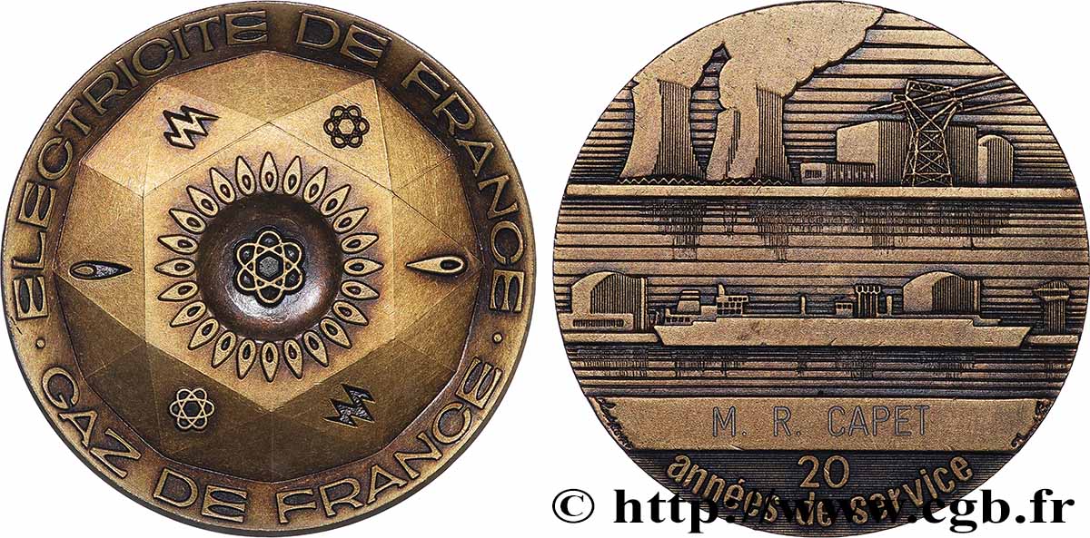 ENTREPRISES, INDUSTRIES ET COMMERCES DIVERS Médaille de mérite EDF / GDF, 20 années de service TTB+