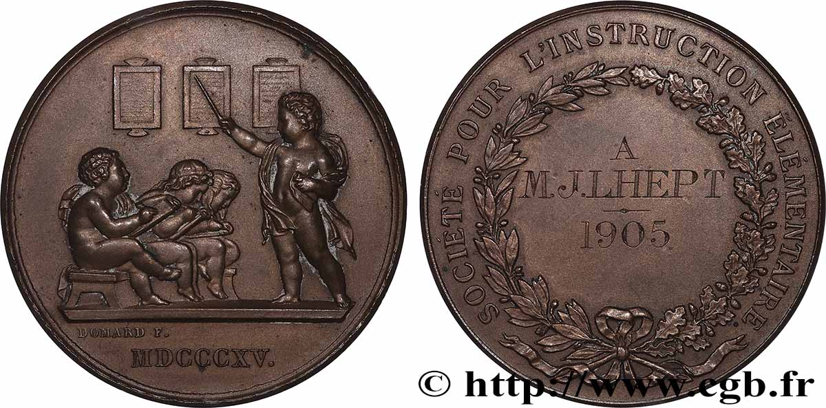 TROISIÈME RÉPUBLIQUE Médaille, Société pour l’instruction élémentaire TTB+