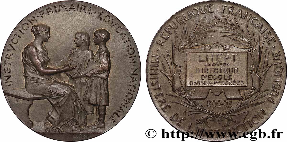 TROISIÈME RÉPUBLIQUE Médaille, Ministère de l’Instruction publique TTB+