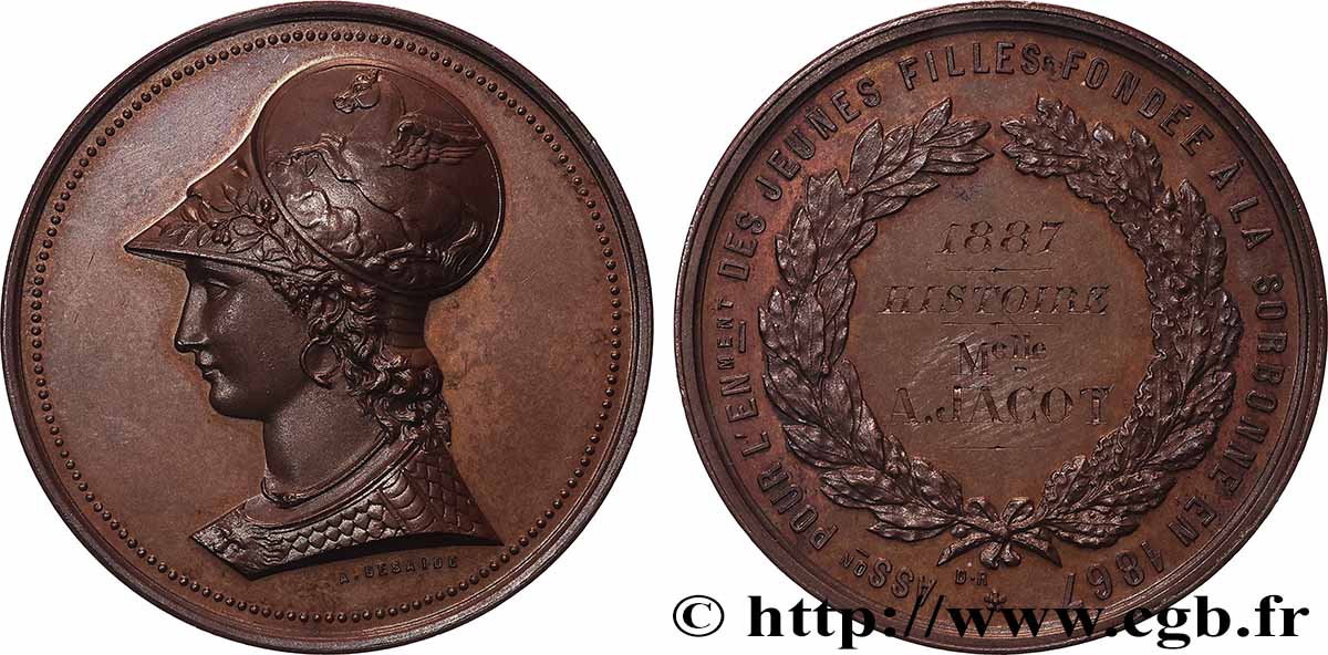 TROISIÈME RÉPUBLIQUE Médaille, Association pour l’enseignement des jeunes filles TTB+