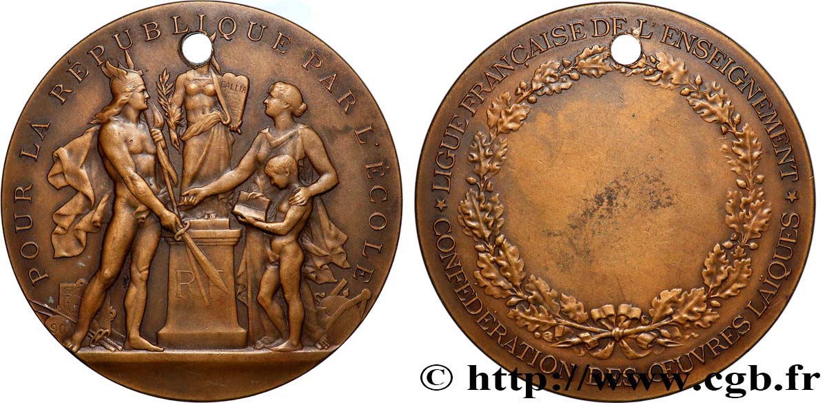 III REPUBLIC Médaille, Ligue française de l’enseignement XF
