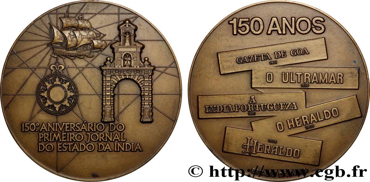 PORTUGAL Médaille, 150e anniversaire du premier journal de l’état de l’Inde TTB+