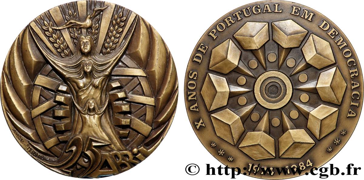 PORTUGAL Médaille, 10 ans de la démocratie portugaise, n°667 TTB+