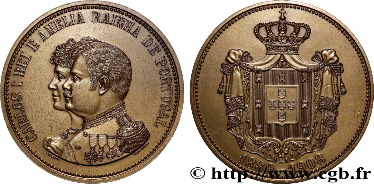 PORTUGAL Médaille, Carlos Ier et Amélia, roi et reine du Portugal, n° 259 TTB+