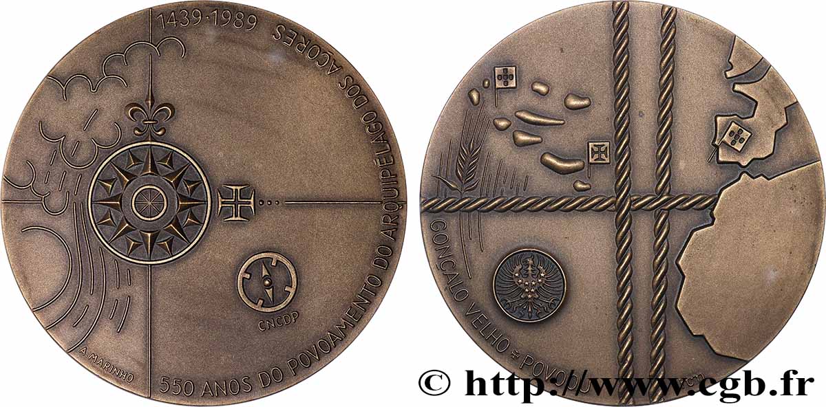 PORTUGAL Médaille, 550 ans de la colonisation de l’archipel des Acores TTB+
