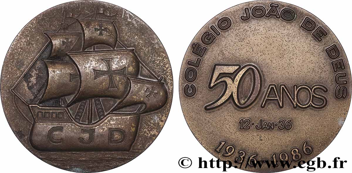 PORTUGAL Médaille, 50 ans de collège de Joao de Deus, n°129 TTB+