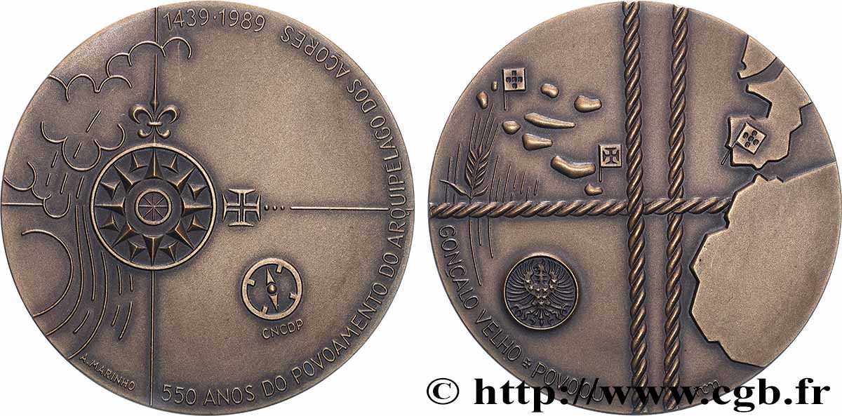PORTUGAL Médaille, 550 ans de la colonisation de l’archipel des Acores TTB+