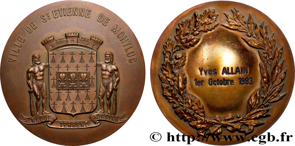 CINQUIÈME RÉPUBLIQUE Médaille, Ville de Saint Étienne de Montluc TTB+