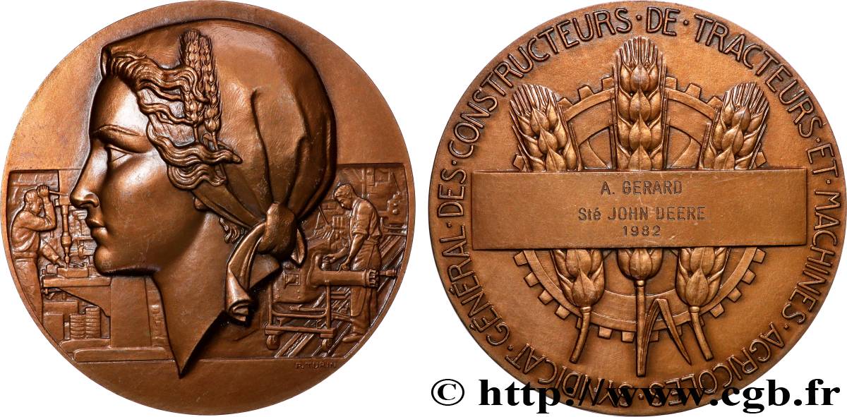 CINQUIÈME RÉPUBLIQUE Médaille de récompense, Syndicat général des constructeurs de tracteurs et machines  TTB+