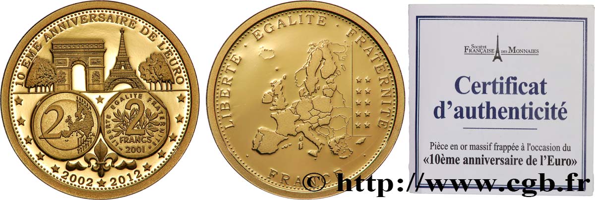 V REPUBLIC Médaille, 10e Anniversaire de l’Euro Proof set