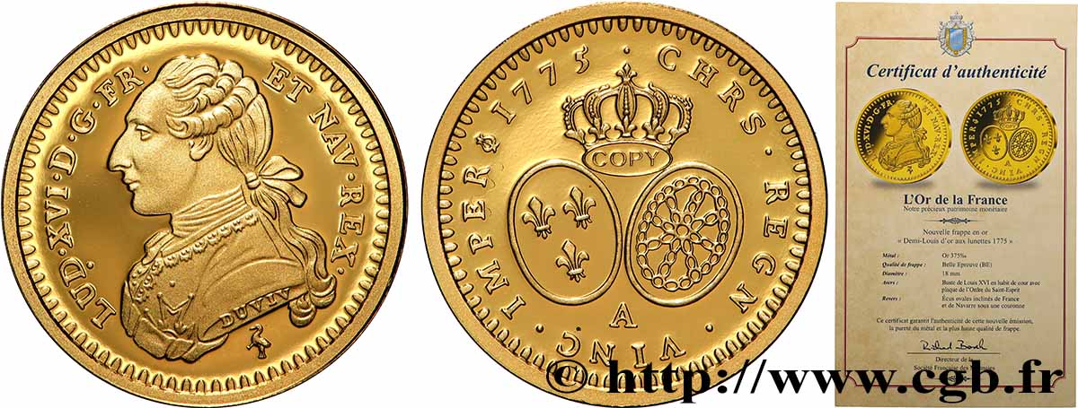 L&nbsp;OR DE LA FRANCE Médaille, Reproduction de monnaie, Demi-louis d’or aux écus ovales BE