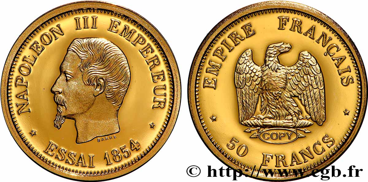 L&nbsp;OR DE LA FRANCE Médaille, Reproduction de monnaie, Essai 50 Francs Napoléon III BE