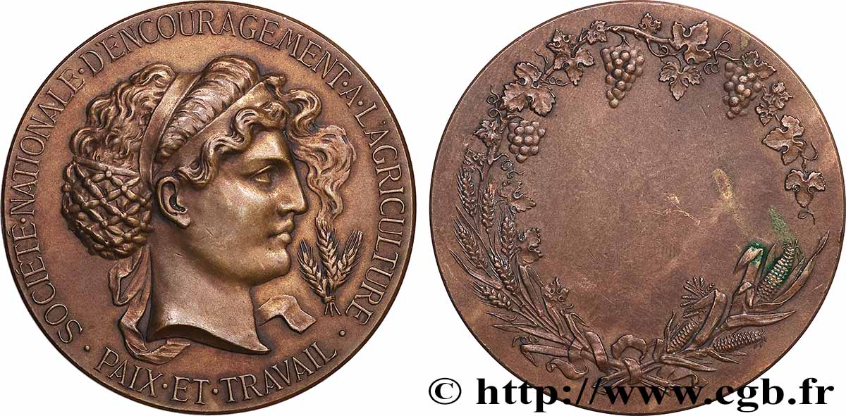 SOCIÉTÉS D&nbsp;AGRICULTURE, HORTICULTURE, PÈCHE ET CHASSE Médaille, Société nationale d’encouragement à l’agriculture AU