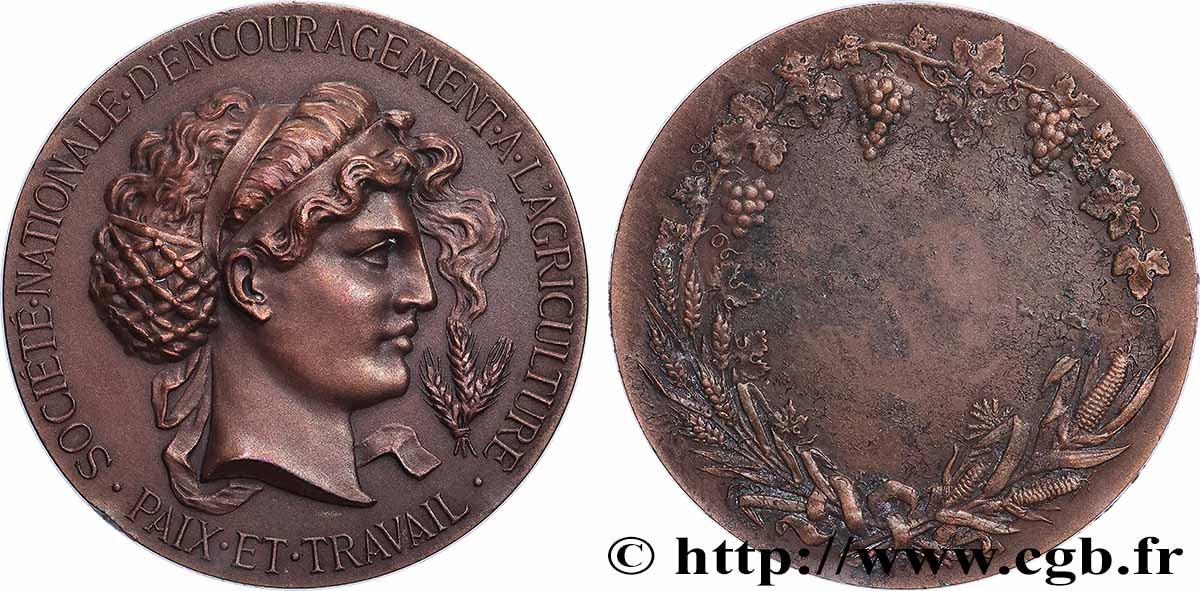 SOCIÉTÉS D&nbsp;AGRICULTURE, HORTICULTURE, PÊCHE ET CHASSE Médaille, Société nationale d’encouragement à l’agriculture TTB