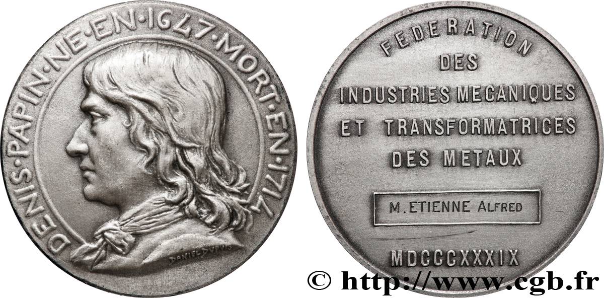 ASSOCIATIONS PROFESSIONNELLES - SYNDICATS. XIXe Médaille, Denis Papin, Fédération des Industries mécaniques et transformatrices des métaux VZ