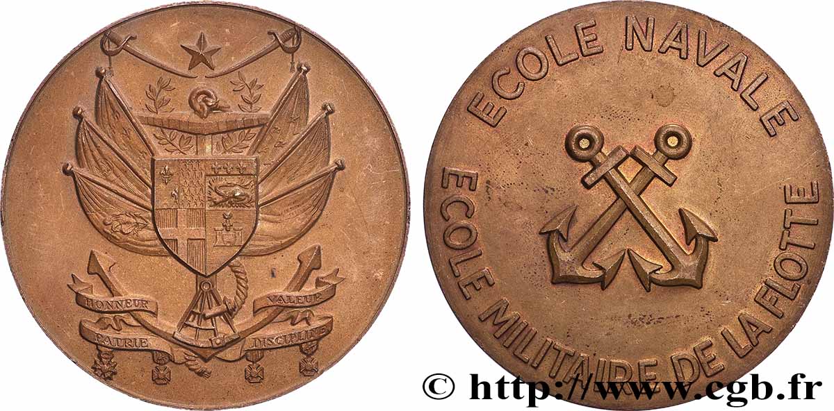 CINQUIÈME RÉPUBLIQUE Médaille, École navale, école militaire de la flotte TTB+
