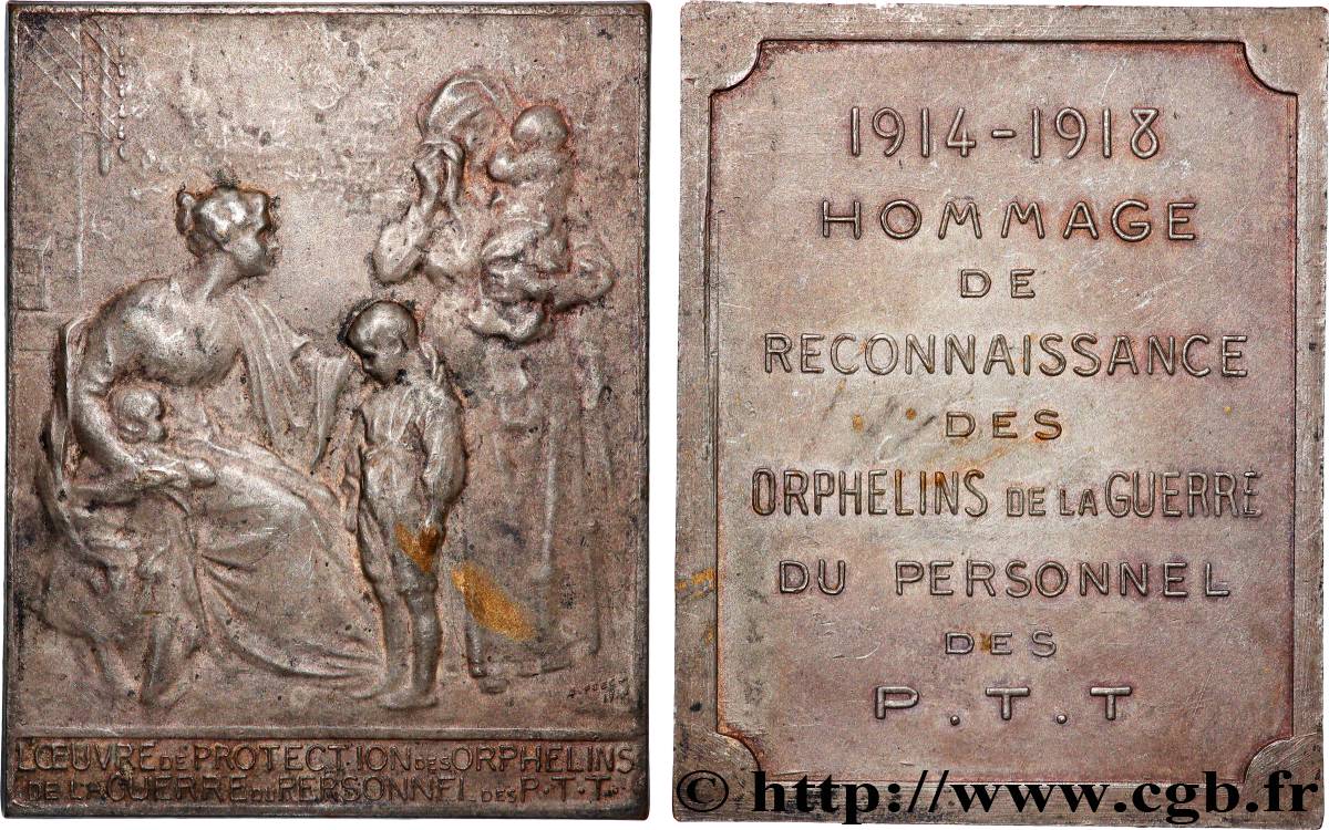 TROISIÈME RÉPUBLIQUE Plaquette, Hommage de reconnaissance des orphelins de la guerre du personnel des P. T. T. TTB