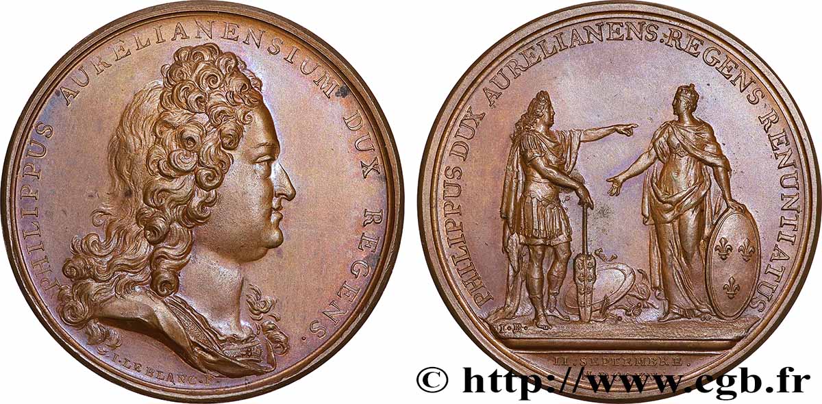 LOUIS XV DIT LE BIEN AIMÉ Médaille, Philippe, duc d’Orléans, Régent SUP