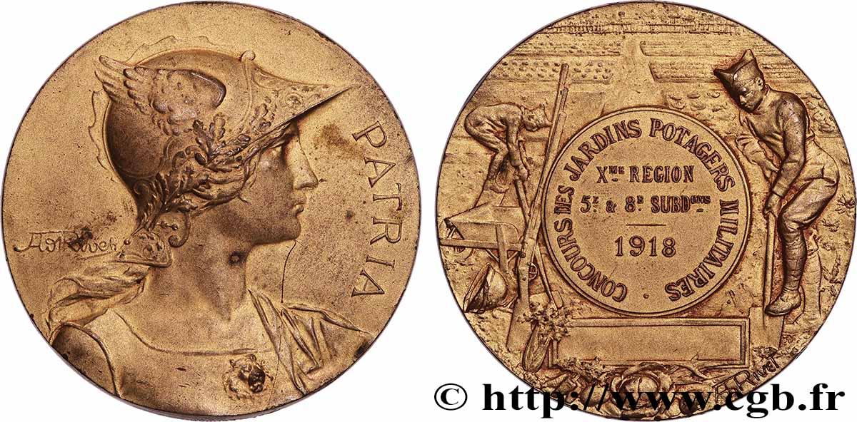 TROISIÈME RÉPUBLIQUE Médaille, Concours des jardins potagers militaires TTB