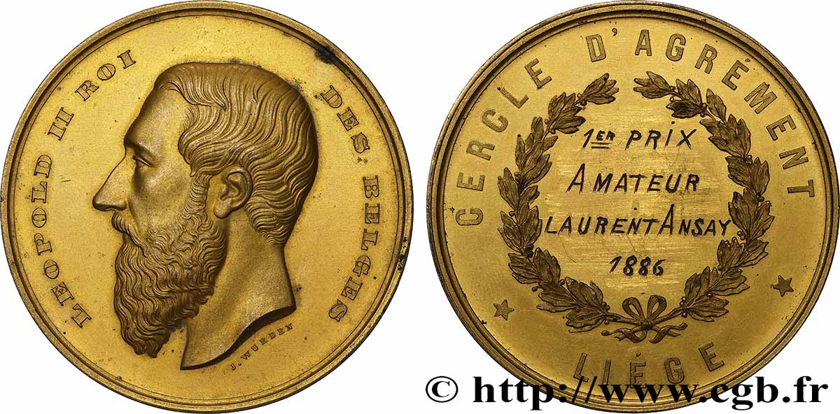 BELGIQUE - ROYAUME DE BELGIQUE - LÉOPOLD II Médaille, Cercle d’agrément TTB+