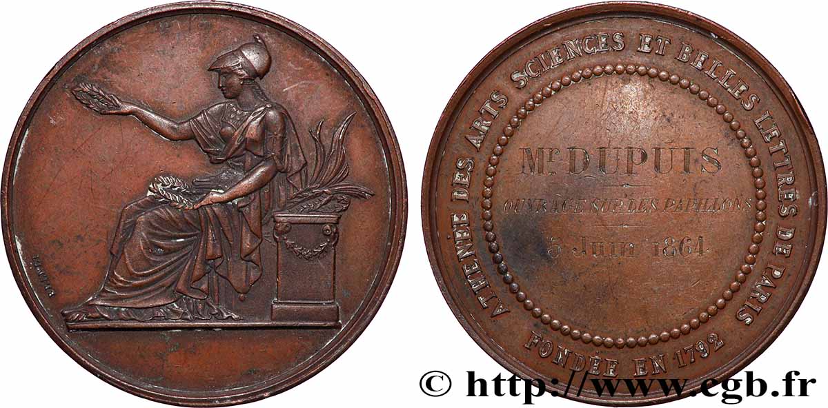 SECOND EMPIRE Médaille, Athénée, Les Arts, Sciences et Belles-Lettres XF