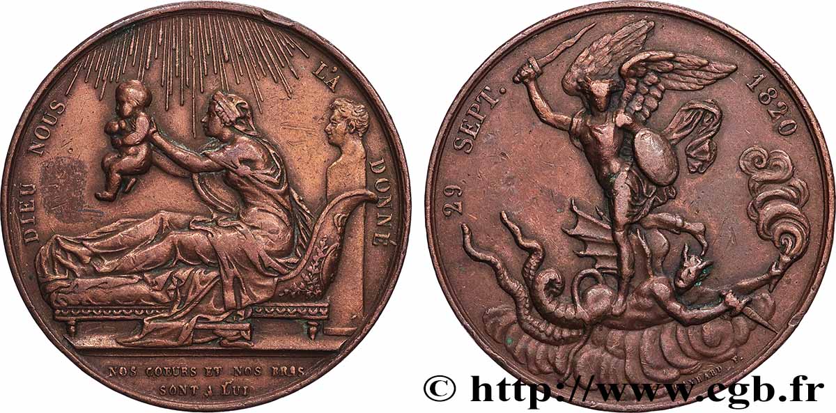 HENRI V COMTE DE CHAMBORD Médaille, Naissance de Henri, duc de Bordeaux, futur comte de Chambord fVZ