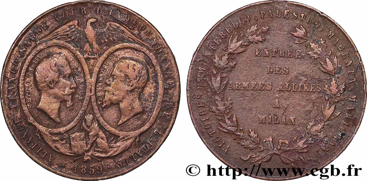 SECOND EMPIRE Médaillette, Entrée des troupes alliées dans Milan XF