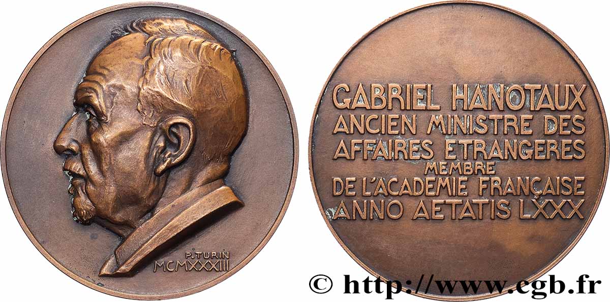 TERCERA REPUBLICA FRANCESA Médaille, Gabriel Hanotaux MBC+