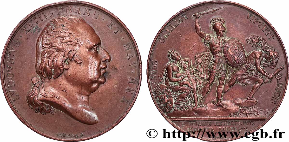 LUIGI XVIII Médaille, Restauration du trône d’Espagne BB/q.BB