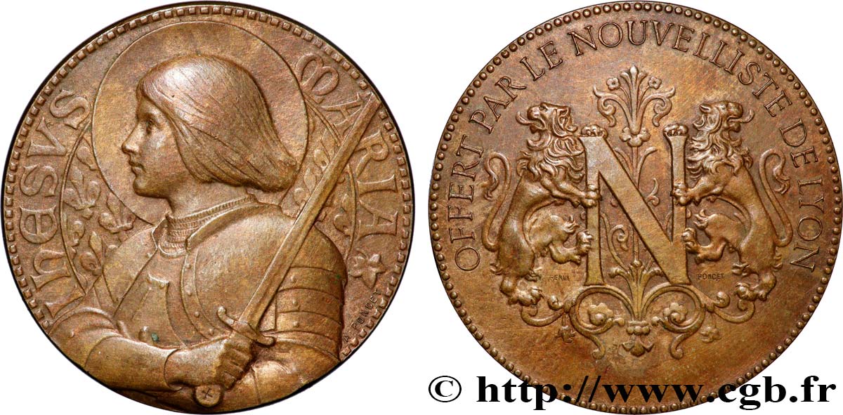 III REPUBLIC Médaille, Jeanne d’Arc, le Nouvelliste de Lyon AU