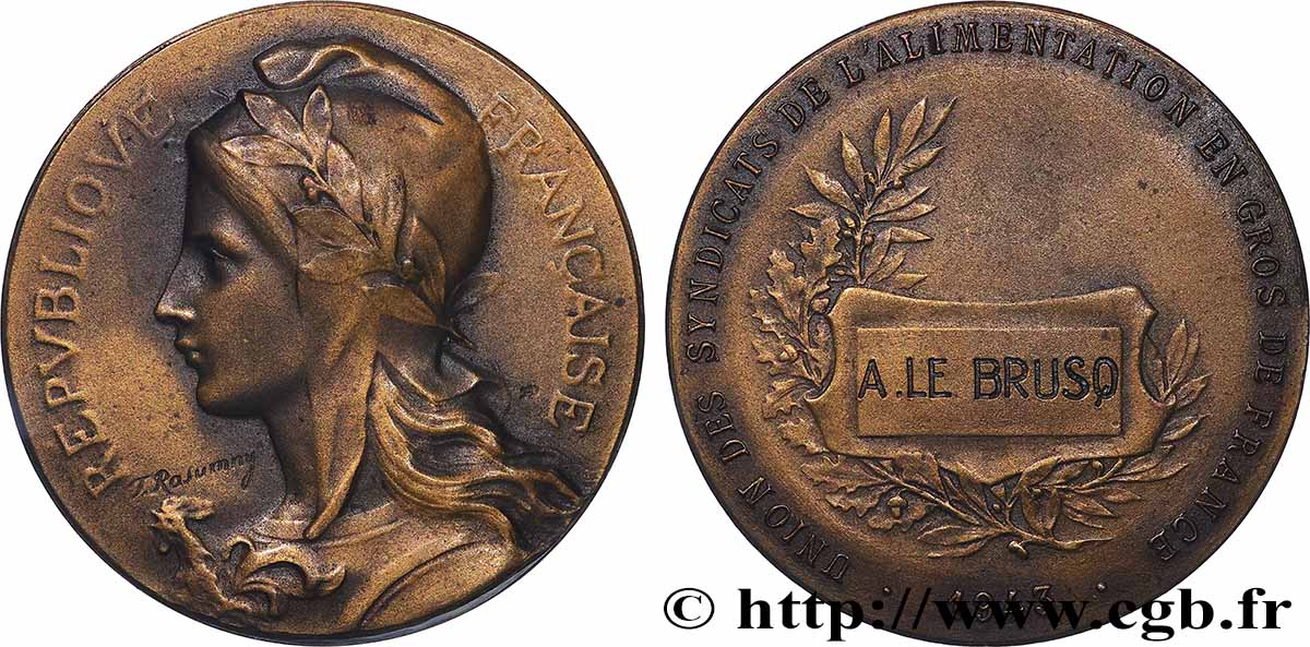 TROISIÈME RÉPUBLIQUE Médaille, Union des syndicats de l’alimentation en gtos TTB+
