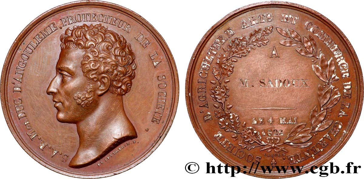 LOUIS XVIII Médaille, Société d’Agriculture, Arts et Commerce de la Charente XF